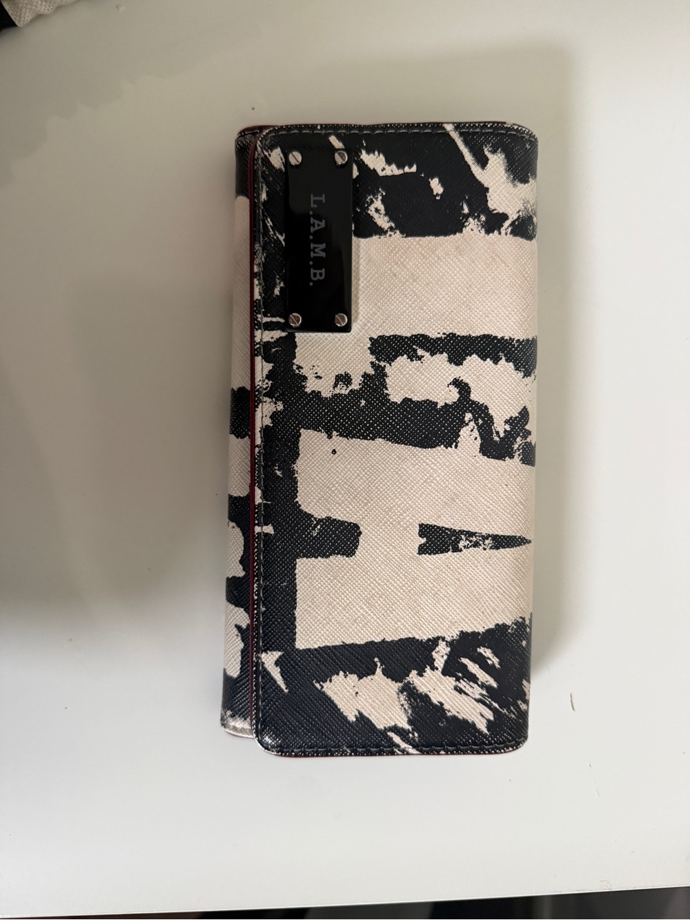 L.A.M.B. Black and Cream Graphic Continental Wallet